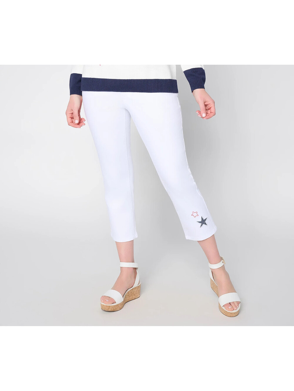 Liberty Belles by Kim Gravel TripleLuxe S&S Twill Crop Jeans White, Petite 6